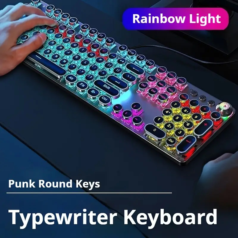 Gaming Keyboard Blue Switches - EWEADN Punk Typewriter Mechanical Gaming Keyboard