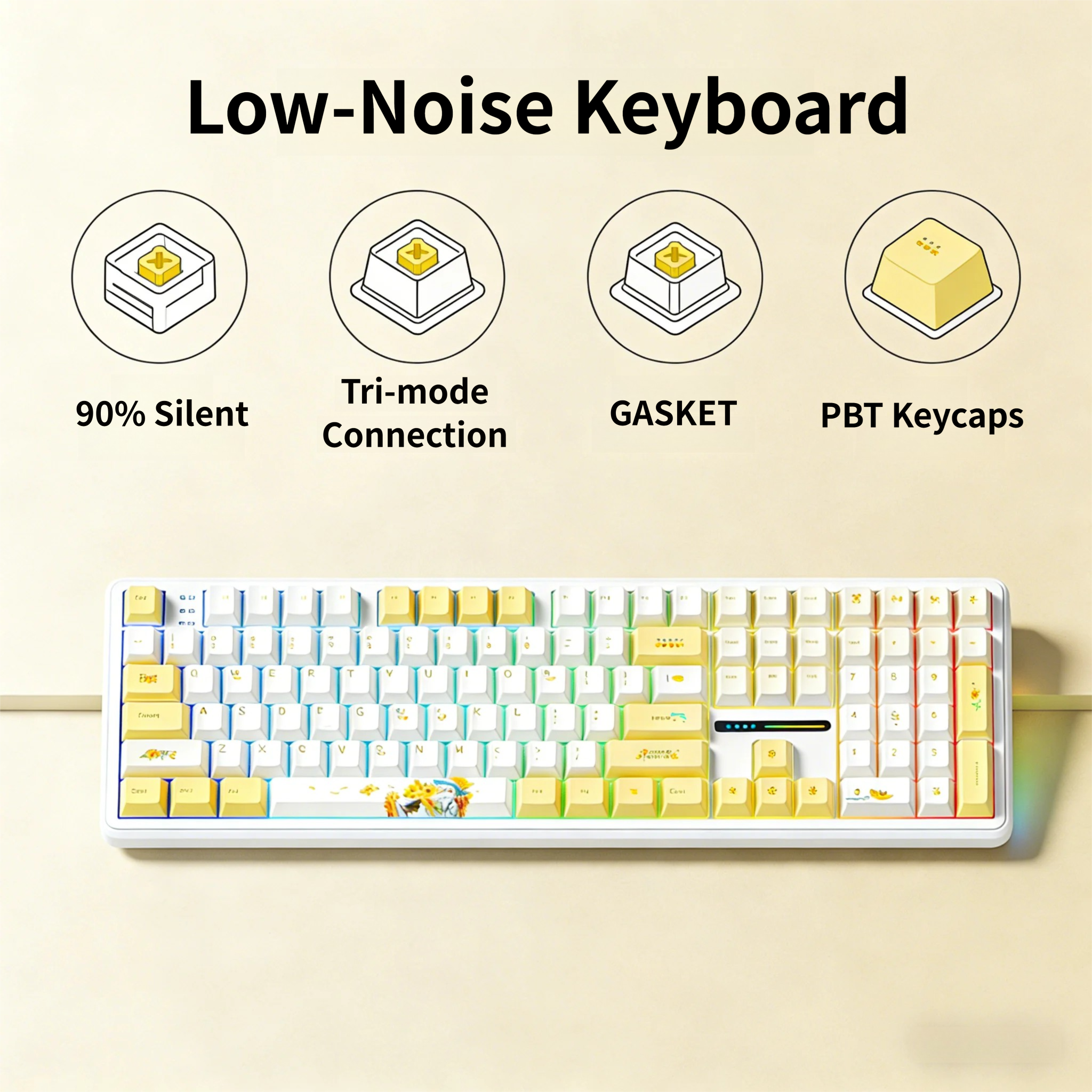 Gaming Keyboard No Noise - AULA F108 Wireless Keyboard Low-noise Switch