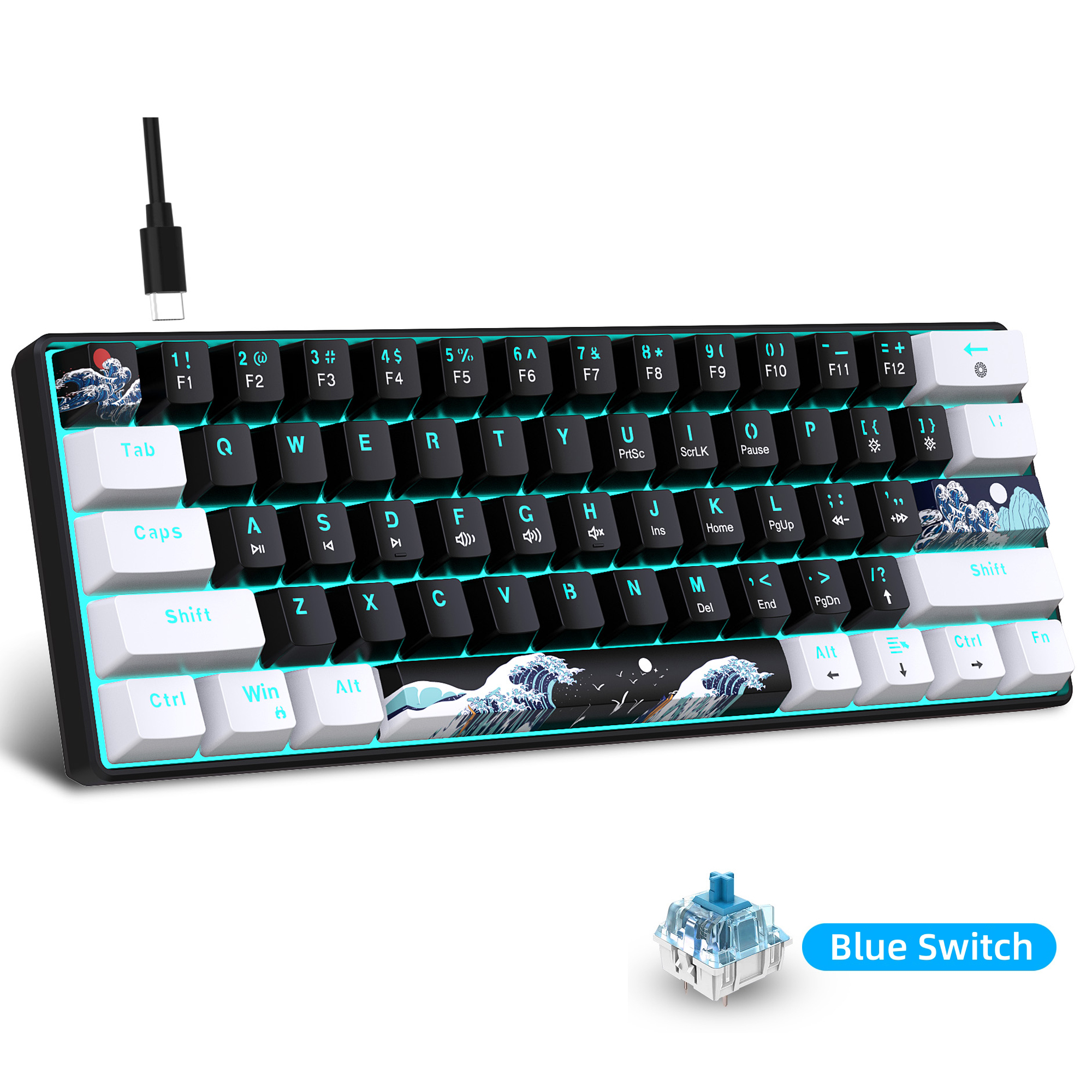 Gaming Keyboard Blue Switches - 60% Mechanical Keyboard, Gaming Keyboard With