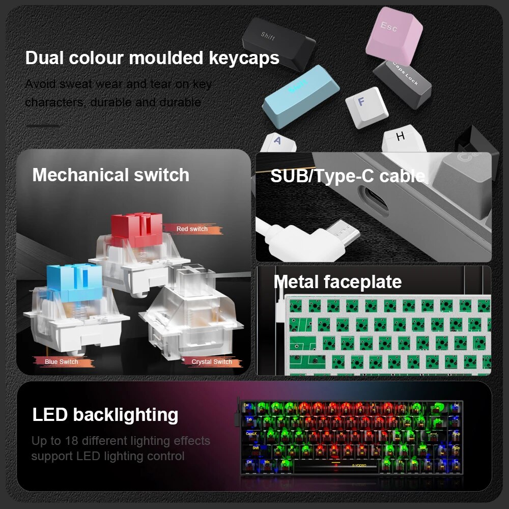 E-YOOSO Z686 USB Mini Slim Mec - Gaming Keyboard Blue Switches ulasan dan harga
