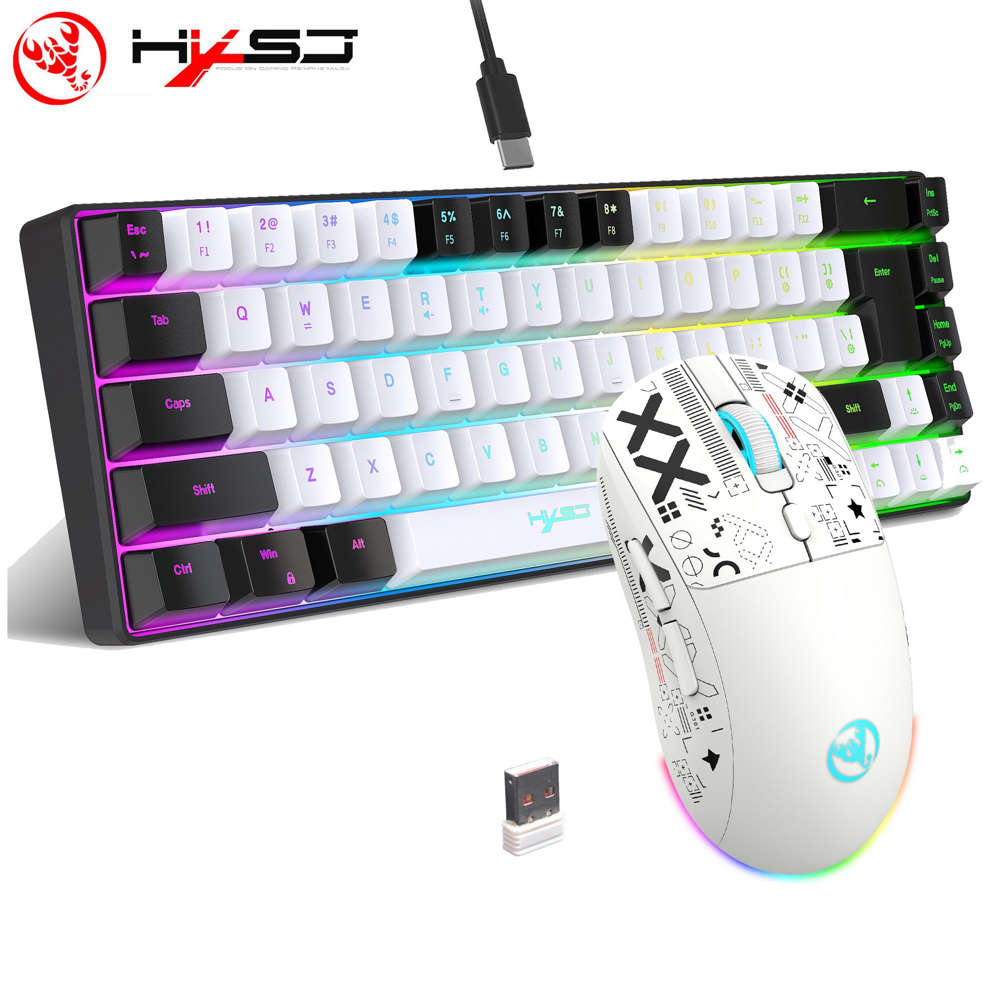 HXSJ 60% Gaming Keyboard and m - Gaming Keyboard And Mouse Combo Wireless ulasan dan harga