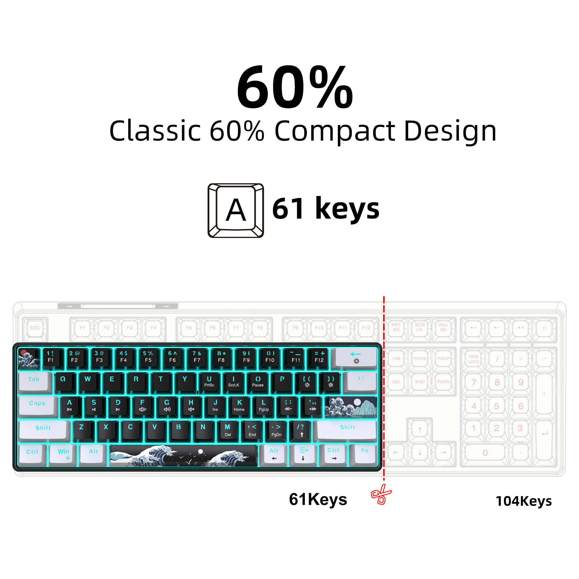 60% Mechanical Keyboard, Gamin - Gaming Keyboard Blue Switches ulasan dan harga