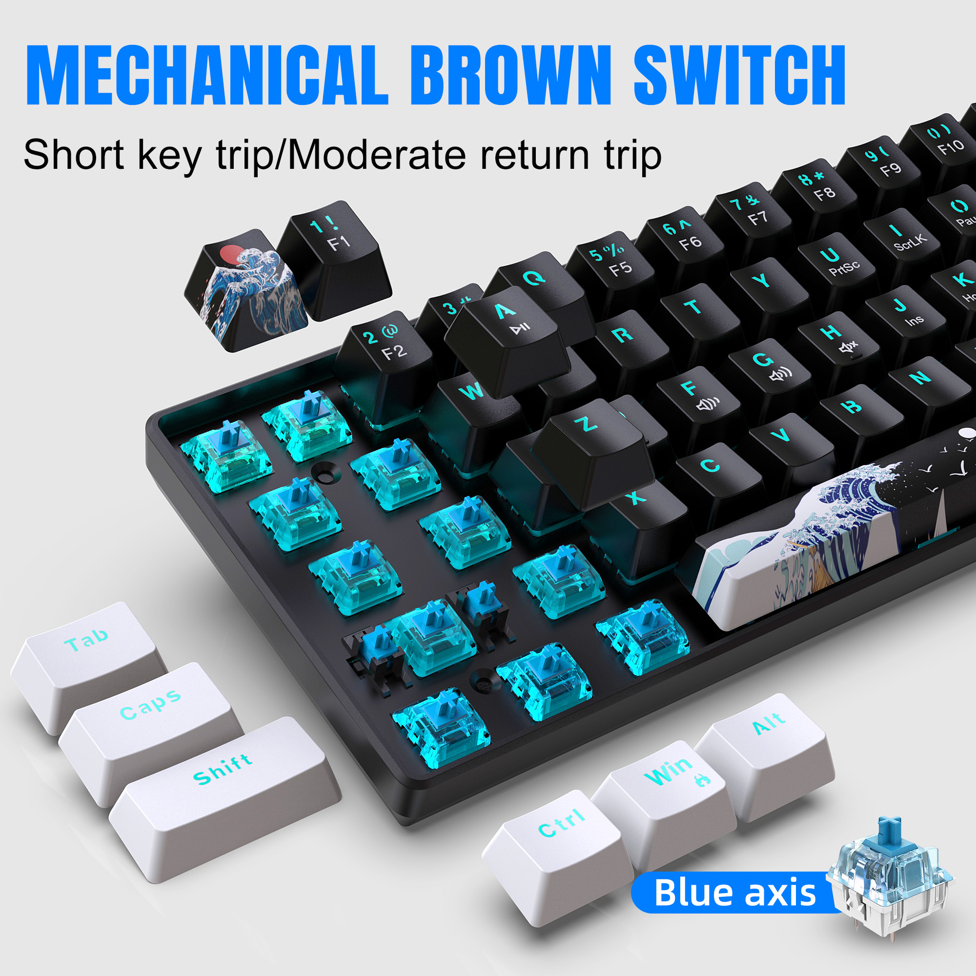 60% Mechanical Keyboard, Gamin - Gaming Keyboard Blue Switches ulasan dan harga