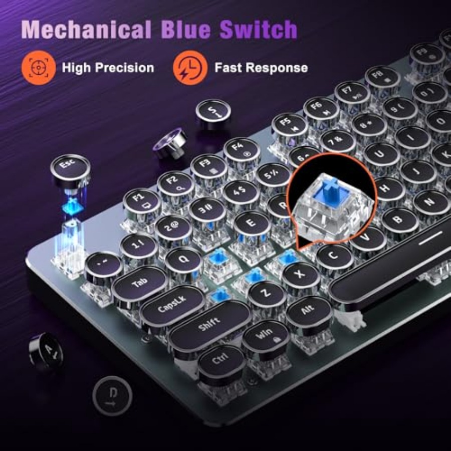 Typewriter Style Mechanical Ga - Gaming Keyboard Blue Switches ulasan dan harga