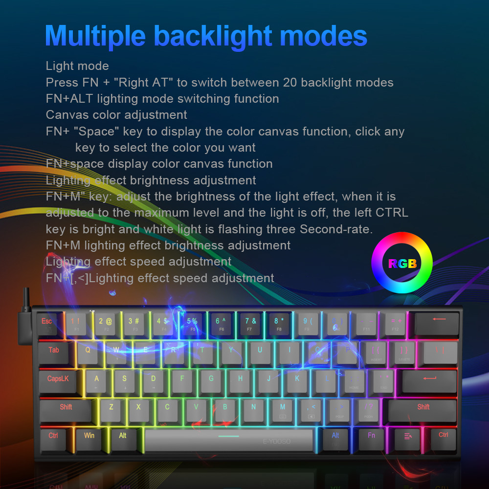 E-YOOSO Z11 RGB USB 60% Mini M - Gaming Keyboard Blue Switches ulasan dan harga